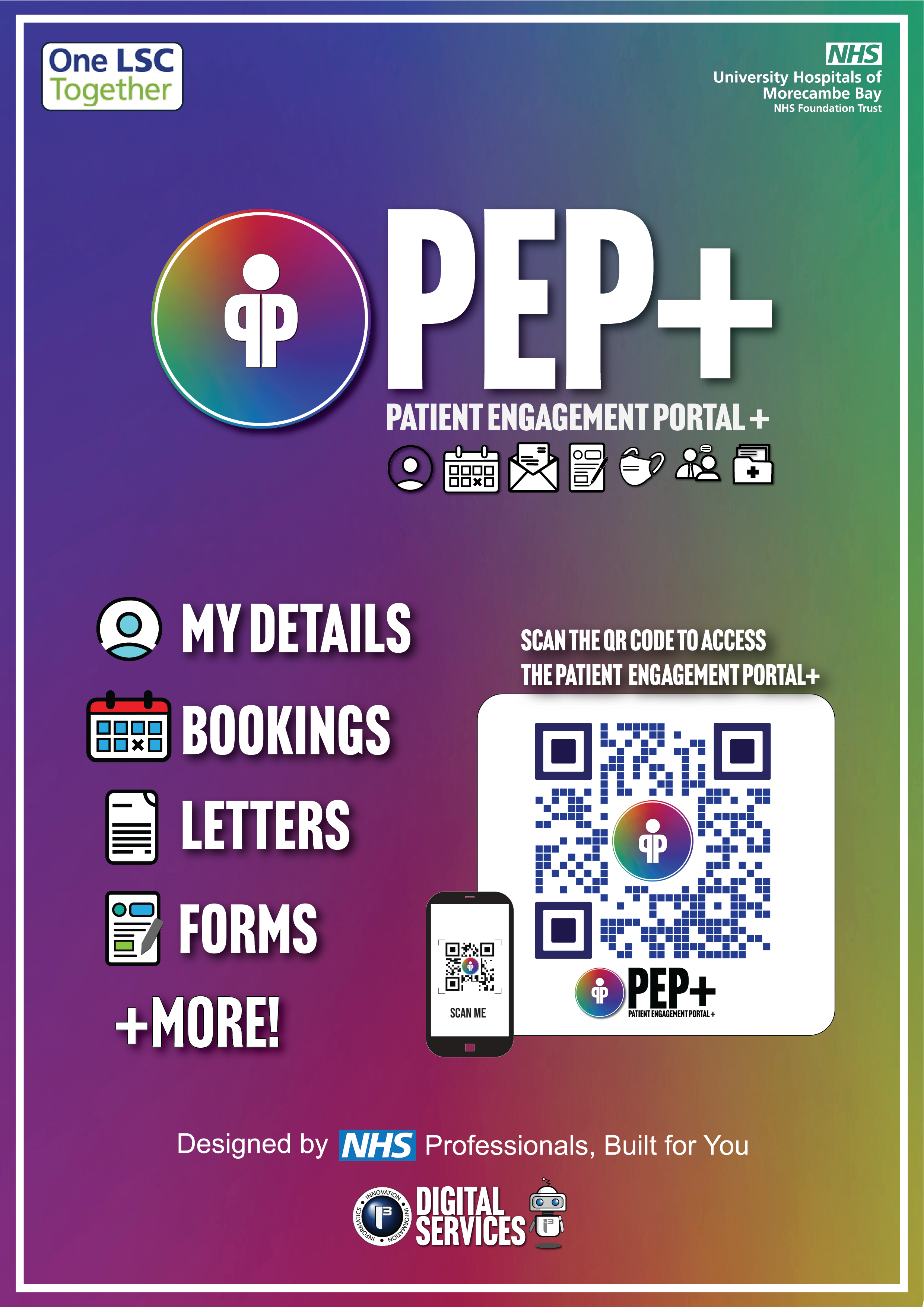 PEP+ poster that features a QR for patients to access the portal