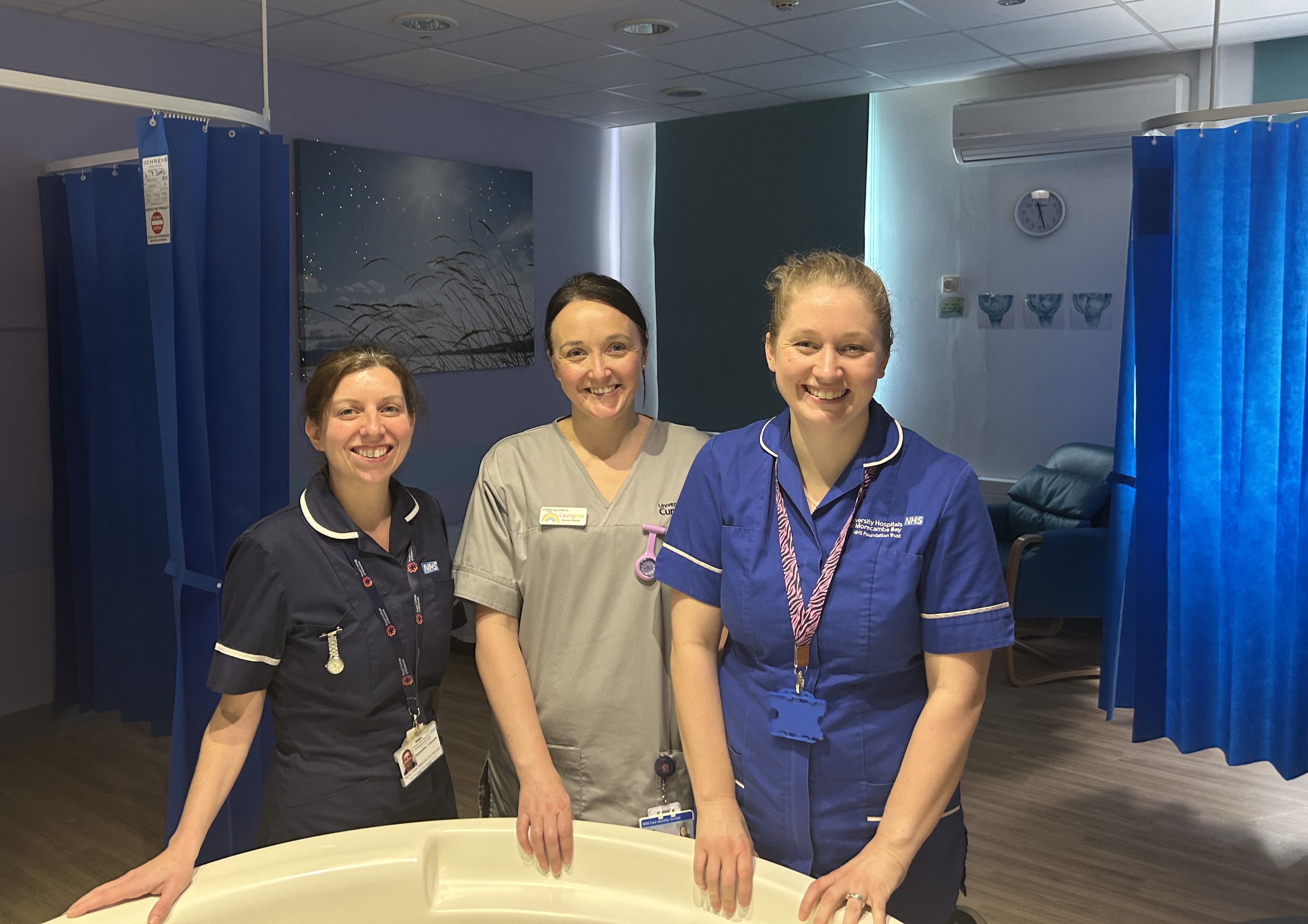 Helme Chase Manager Samantha Connelly Student Midwife Georgina Carr and Midwife Hannah Barber UHMBT 2025.jpg